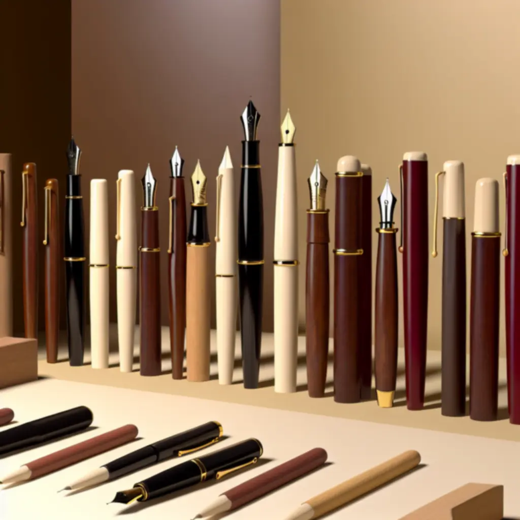 Zestaw klasycznych piór i ołówków na muzealnym tle