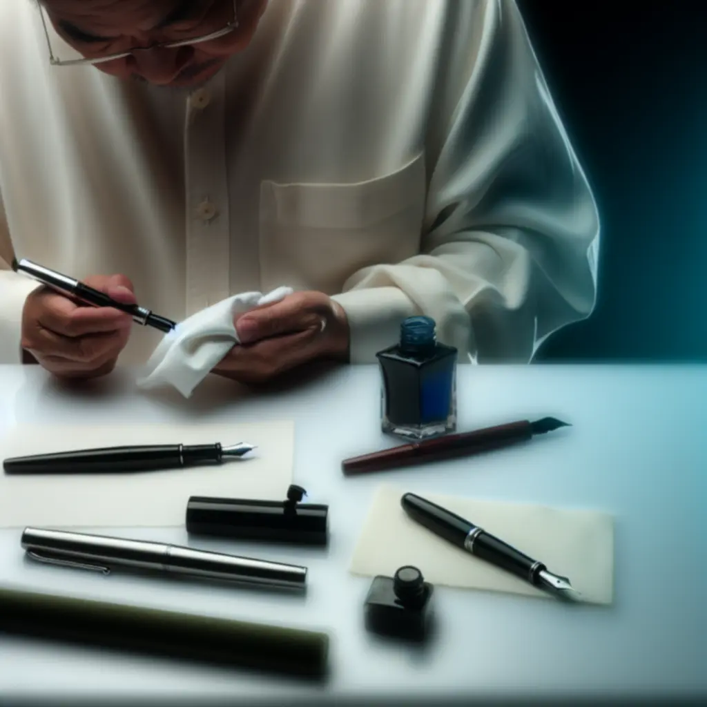 Konserwacja pióra wiecznego z użyciem ściereczki i atramentu