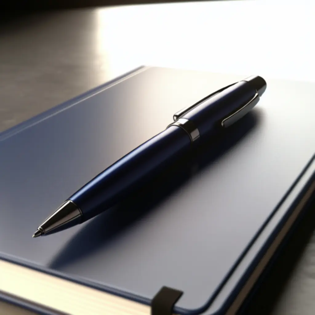 Długopis w kolorze granatowym na notesie